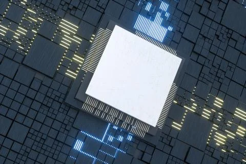 Circuit board and electronic lines background, 3d rendering. Stock Illustration