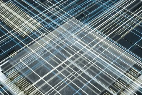 Circuit board and electronic lines background, 3d rendering. Stock Illustration