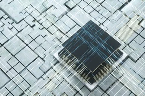Circuit board and electronic lines background, 3d rendering. Illustrazione stock
