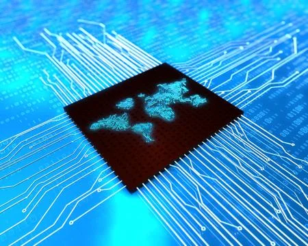 Circuit board and world map, electronic network technology Stock Illustration