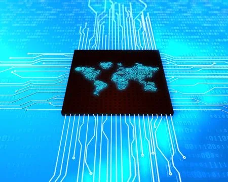 Circuit board and world map, electronic network technology Stock Illustration