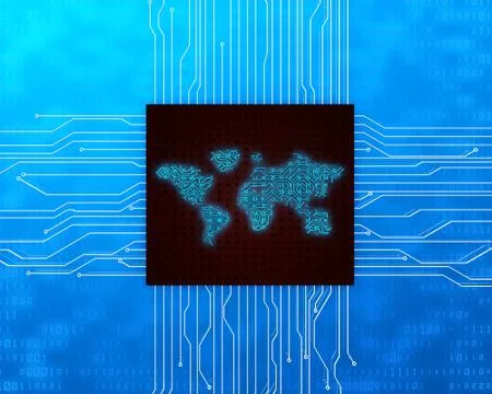 Circuit board and world map, electronic network technology Stock Illustration