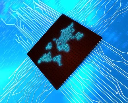 Circuit board and world map, electronic network technology Stock Illustration