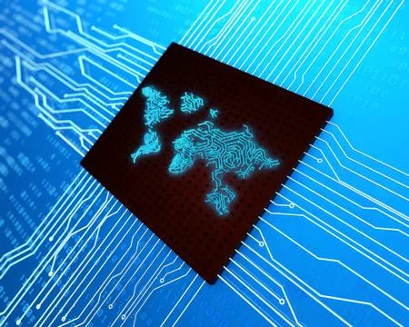 Circuit board and world map, electronic network technology Stock Illustration