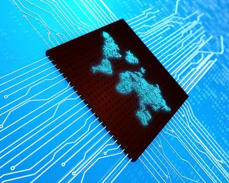 Circuit board and world map, electronic network technology Stock Illustration
