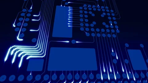 Circuit board animation on blue background Stock Footage 125819940