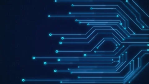 Circuit board animation with blue processing lines on binary code. Circuit .. Stock Footage 341128008