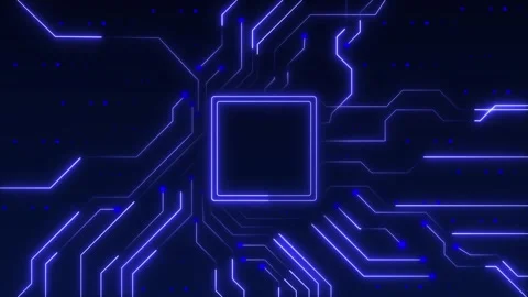 Circuit board animation with central blue processor microchip. Circuit boar.. Stock Footage 341127985