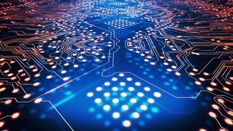 Circuit board animation with glowing lights and intricate patterns Stock Footage 330337283