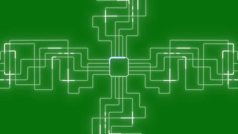 Circuit Board Animation with Glowing Lines and Moving Electrons on Green 4K Stock Footage 345687831