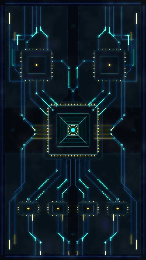 Circuit board animation loop showing blue neon tech lines on dark Stock Footage 346633090