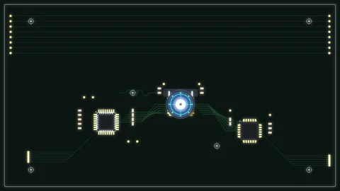 Circuit board animation with microchip processors and technology data flow 스톡 동영상 347245167