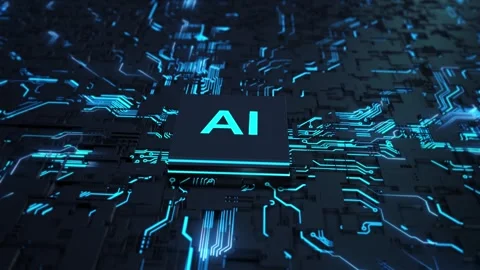 Circuit board Artificial Intelligence unit processing big data arrays. Powerful  Stock Footage 311873633