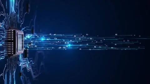 Circuit board Artificial Intelligence unit processing big data arrays. Powerful  Stock Footage 311876006