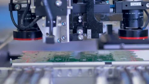 Circuit board assembly, production line. 4K. Stock Footage