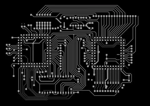 Circuit board backdrop illustration isolated on solid black color. 스톡 일러스트