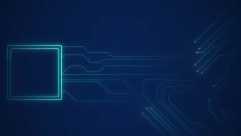 Circuit board background animation connects cyan square chip units. Board b.. Stock Footage 341129864