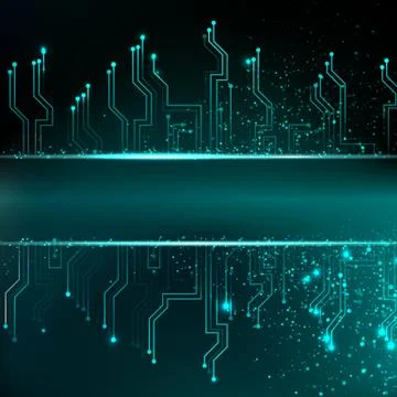 Circuit board background with blue electronics. Illustrazione stock