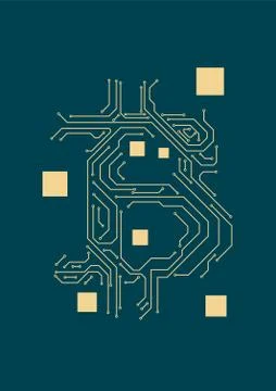 Circuit board with bitcoin symbol, electronic financial technology data Stock Illustration