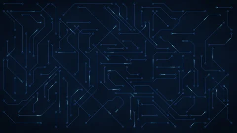 Circuit board with blue data signals flowing along traces, 4K loop 库存影片 347110827