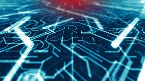 Circuit board blue technology background CPU processing computer data  Illustrazione stock