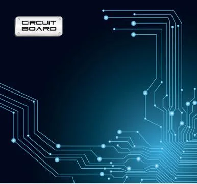 Circuit board in blue tones with flashes, vector illustration Illustrazione stock