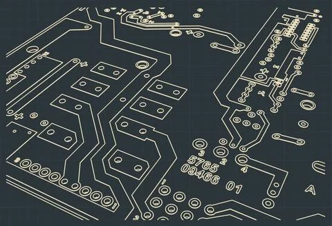 Circuit board blueprint close up Stock Illustration