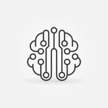 Circuit board brain simple vector outline icon Stock Illustration