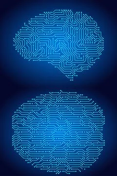 Circuit board brains. Artificial intelligence microchip, AI chip and digital Stock Illustration