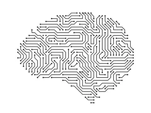 Circuit board brains. Artificial intelligence microchip, AI chip and digital Stock Illustration