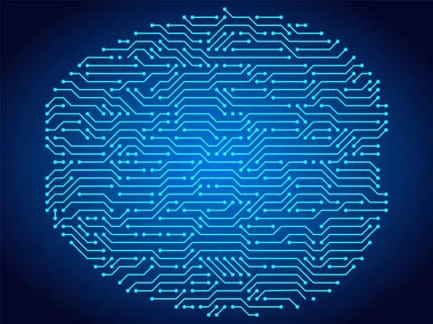 Circuit board brains. Artificial intelligence microchip, AI chip and digital Stock Illustration