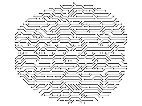 Circuit board brains. Artificial intelligence microchip, AI chip and digital Stock Illustration