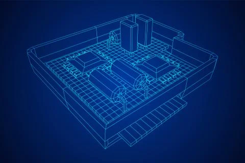 Circuit board in case. Electronic computer components motherboard. Illustrazione stock
