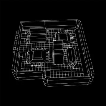Circuit board in case. Electronic computer components motherboard. 스톡 일러스트