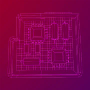 Circuit board in case. Electronic computer components motherboard. Stock Illustration
