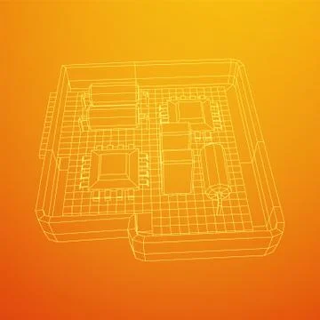 Circuit board in case. Electronic computer components motherboard. イラスト素材