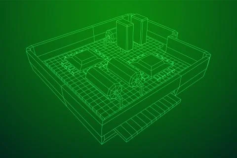 Circuit board in case. Electronic computer components motherboard. Stock Illustration