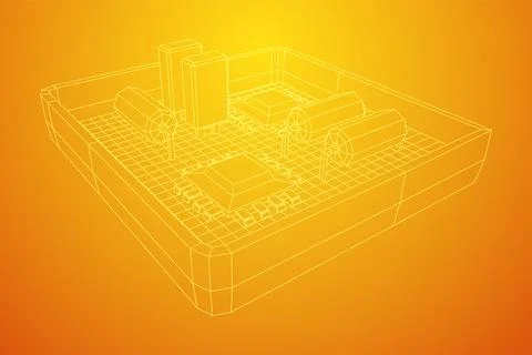 Circuit board in case. Electronic computer components motherboard. Stock Illustration