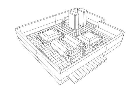 Circuit board in case. Electronic computer components motherboard. Stock Illustration