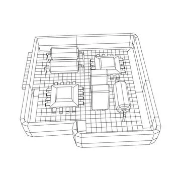 Circuit board in case. Electronic computer components motherboard. イラスト素材