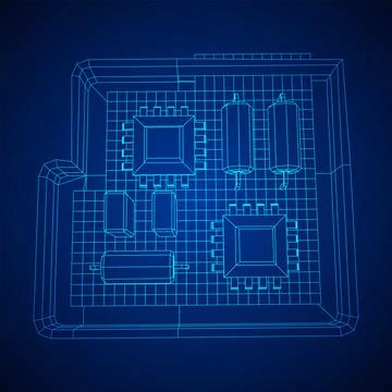 Circuit board in case. Electronic computer components motherboard. イラスト素材