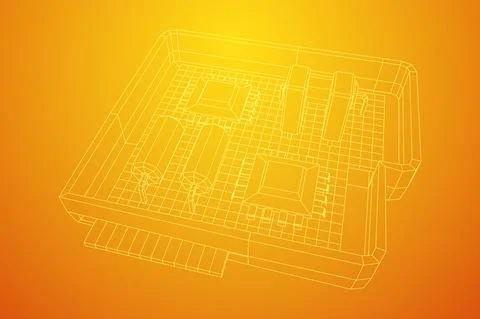 Circuit board in case. Electronic computer components motherboard. Stock Illustration