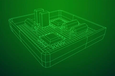 Circuit board in case. Electronic computer components motherboard. イラスト素材