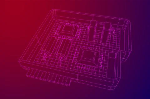 Circuit board in case. Electronic computer components motherboard. Stock Illustration
