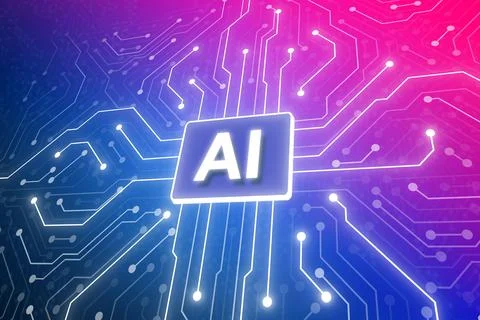 Circuit board in the center, Artificial intelligence of digital human. Illustrazione stock