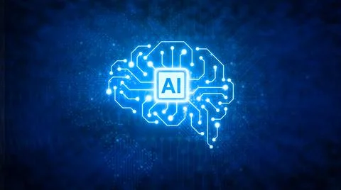 Circuit board in the center, Artificial intelligence of digital human. 스톡 일러스트