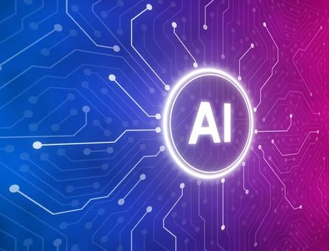 Circuit board in the center, Artificial intelligence of digital human. Stock Photos