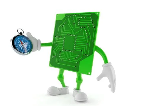 Circuit board character holding compass Stock Photos