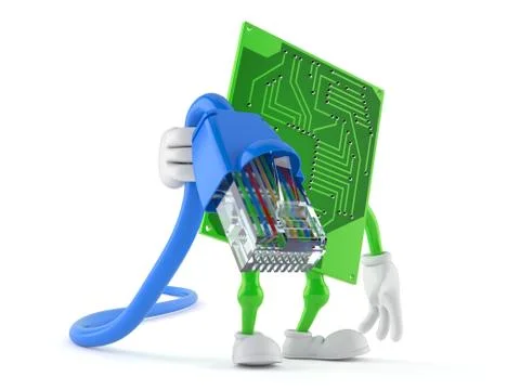 Circuit board character holding network cable Stock Photos