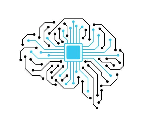 Circuit board, chip and brain, Artificial intelligence concept. vector illust Illustrazione stock